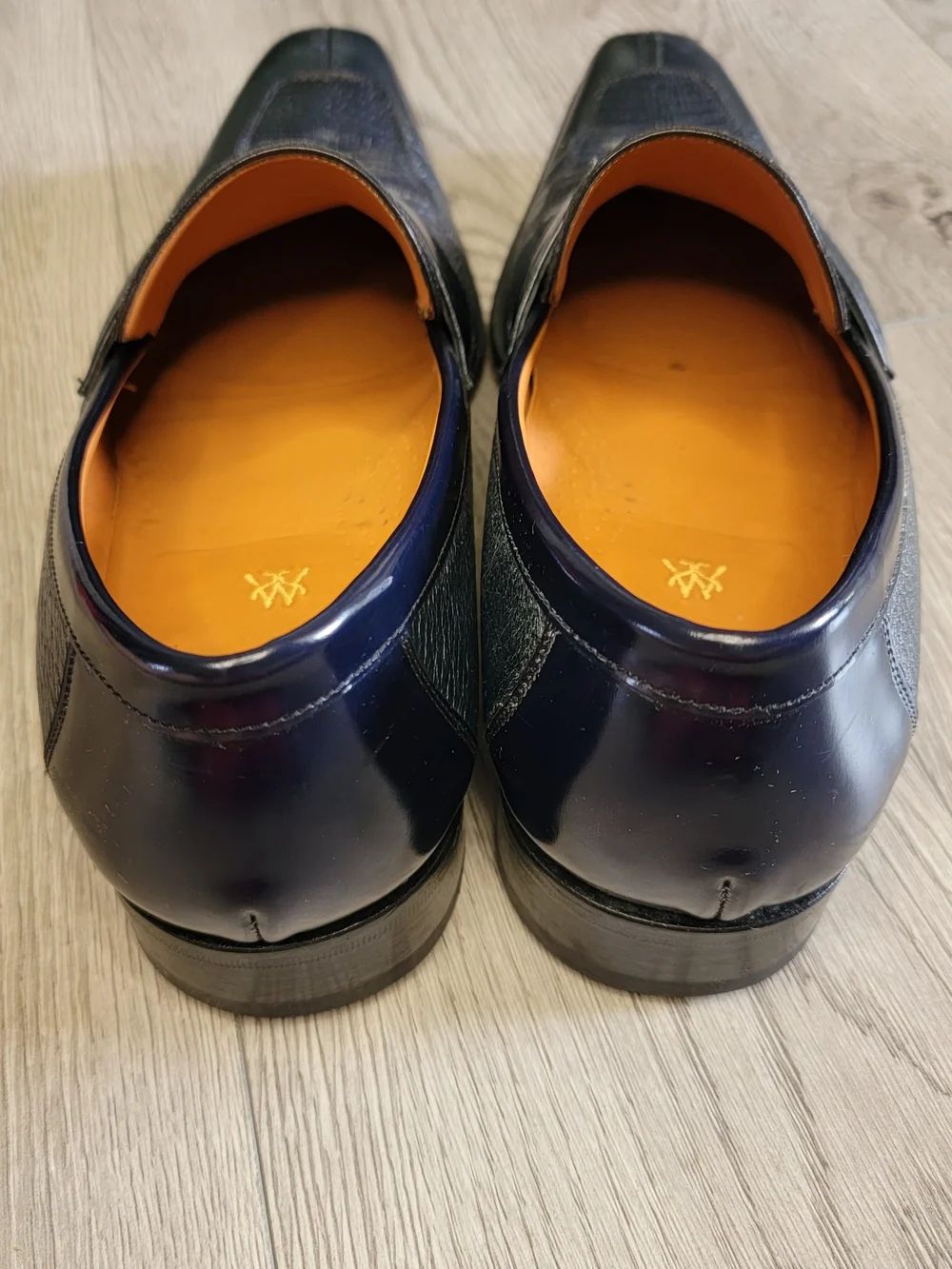 Mezlan Custom Irabu Loafers Men's Size 10 Navy Blue Lizard Leather Dress Shoes